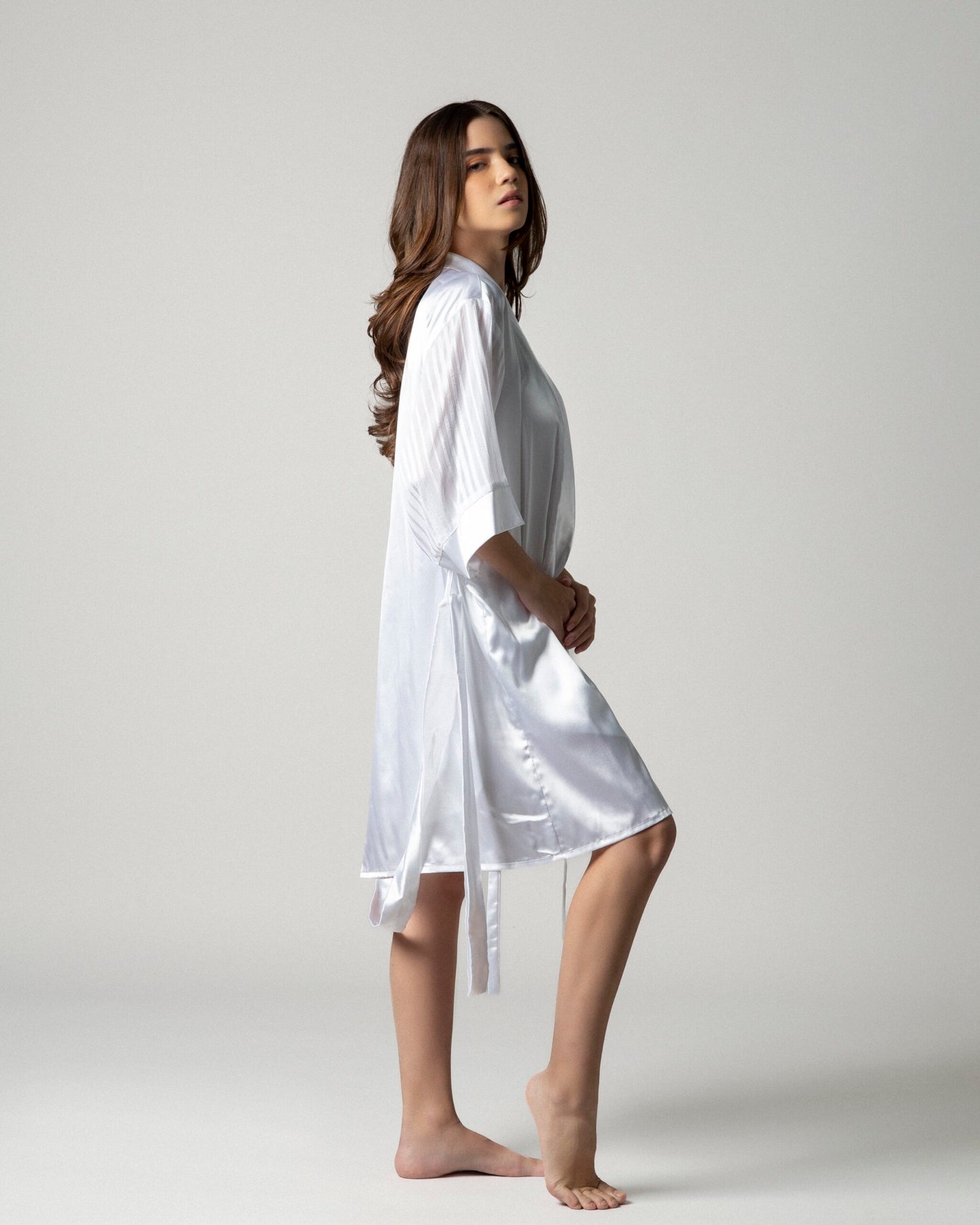 White Robe with Lines Sleeves
